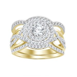 LADIES BRIDAL RING SET 1 1/6 CT ROUND DIAMOND 14K YELLOW GOLD