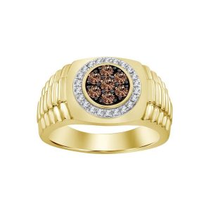 MEN’S RING 1/2 CT WHITE/CHOCOLATE ROUND DIAMOND 10K YELLOW GOLD