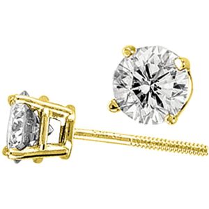 SOLITAIRE EARRINGS 1/3 CT ROUND DIAMOND 14k YELLOW GOLD