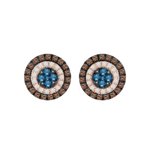 LADIES EARRING 1 CT CAPPUCCINO/BLUE/ROUND 10K ROSE GOLD