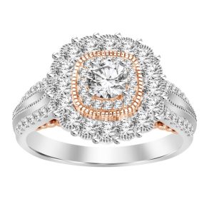 LADIES ENGAGEMENT RING 1 1/4 CT ROUND DIAMOND 14K TT WHITE/ROSE GOLD