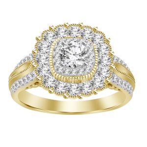 LADIES ENGAGEMENT RING 1 1/4 CT ROUND DIAMOND 14K YELLOW GOLD