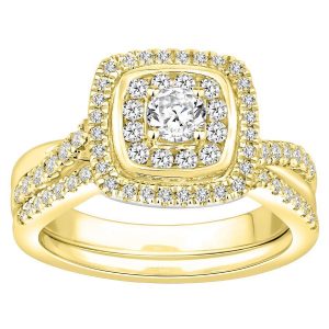 LADIES BRIDAL RING SET 7/8 CT ROUND DIAMOND 14K YELLOW GOLD