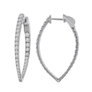 LADIES HOOPS EARRING 2 CT ROUND DIAMOND 10KT WHITE GOLD