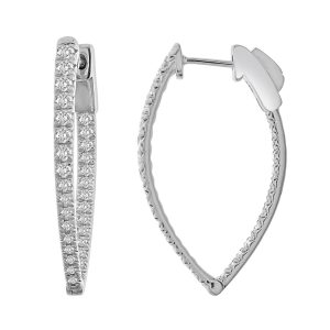 LADIES HOOPS EARRING 1 CT ROUND DIAMOND 10KT WHITE GOLD