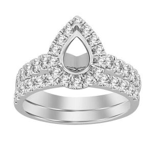 LADIES ENAGAGEMENT RING SETTING 1 1/4 CT TW ROUND DIAMOND 18K WHITE GOLD- CTR 1.00 CT PEAR (THE CENTER DIAMOND IS SOLD SEPARATELY)