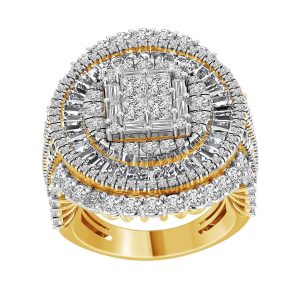 LADIES RING 5 CT ROUND/PRINCESS/BAGUETTE DIAMOND 10K YELLOW GOLD