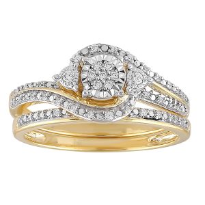 LADIES BRIDAL RING SET 1/6 CT ROUND DIAMOND 10K YELLOW GOLD