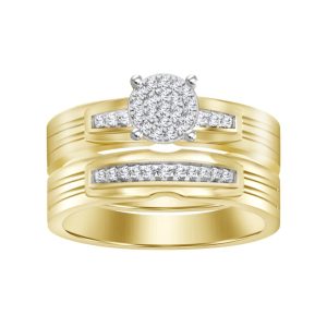 LADIES BRIDAL RING SET 1/20 CT ROUND DIAMOND 10K YELLOW GOLD