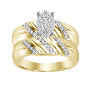 LADIES BRIDAL RING SET 1/10 CT ROUND DIAMOND 10K YELLOW GOLD