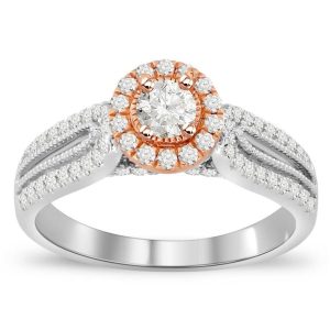 LADIES ENGAGEMENT RING SETTING 3/4 CT TW ROUND DIAMOND 14K WHITE & ROSE GOLD – CTR 0.20 CT (THE CENTER DIAMOND IS SOLD SEPARATELY)