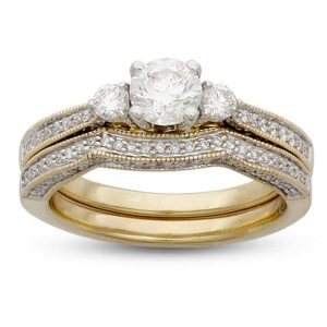 LADIES BRIDAL RING SET 1 1/4 CT ROUND DIAMOND 14K YELLOW GOLD
