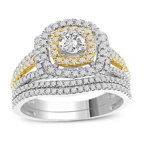 LADIES BRIDAL RING SET1 CT ROUND DIAMOND 14K TT WHITE & YELLOW GOLD