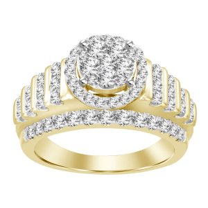 LADIES BRIDAL RING SET 1 1/2 CT ROUND DIAMOND 10K YELLOW GOLD
