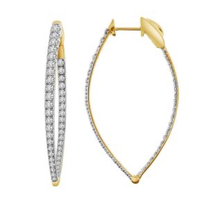LADIES HOOPS EARRING 3 CT ROUND DIAMOND 10KT YELLOW GOLD