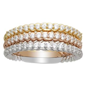 LADIES STACKABLE BAND  3/4 CT ROUND DIAMOND 14K TRI-COLOR WHITE, YELLOW & ROSE GOLD