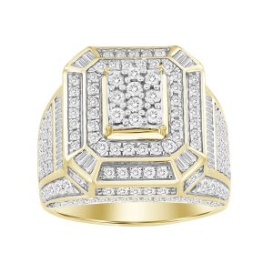 MEN’S RING 2 5/8 CT ROUND/BAGUETTE DIAMOND 10K YELLOW GOLD
