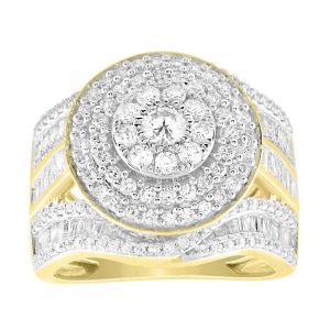 LADIES BRIDAL RING SET 2 CT ROUND/BAGUETTE DIAMOND 10K YELLOW GOLD