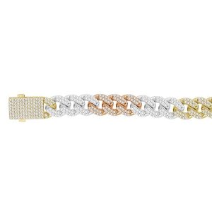 MEN’S BRACELET 6 3/4 CT ROUND DIAMOND 10K TTT WHITE & YELLOW & ROSE GOLD