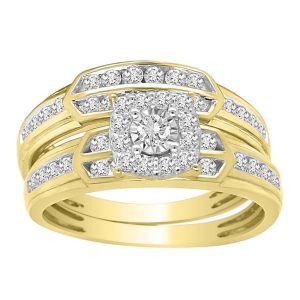 LADIES BRIDAL RING SET 5/8 CT ROUND DIAMOND 10K YELLOW GOLD
