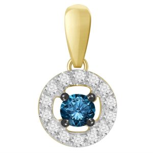 LADIES PENDANT 1/10 CT ROUND/BLUE DIAMOND 10K YELLOW GOLD