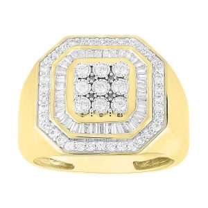 MEN’S RING 1 CT ROUND/BAGUETTE DIAMOND 10K YELLOW GOLD