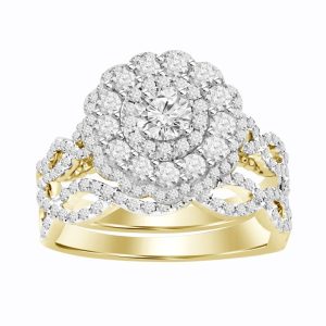 LADIES BRIDAL RING SET 1 1/2 CT ROUND DIAMOND 14K YELLOW GOLD