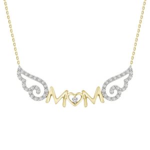 LADIES NECKLACE WITH CHAIN 1/10 CT ROUND DIAMOND 10K YELLOW GOLD