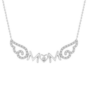 LADIES NECKLACE WITH CHAIN 1/10 CT ROUND DIAMOND 10K WHITE GOLD