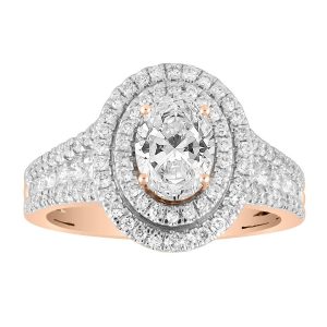LADIES ENGAGEMENT RING SETTING 1 1/2 CT TW ROUND DIAMOND 14K ROSE GOLD-CTR 3/4 CT OVAL (THE CENTER DIAMOND IS SOLD SEPARATELY) (SI QUALITY)