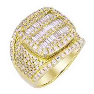 MEN’S RING 4 1/2 CT ROUND/BAGUETTE  DIAMOND 10K YELLOW GOLD
