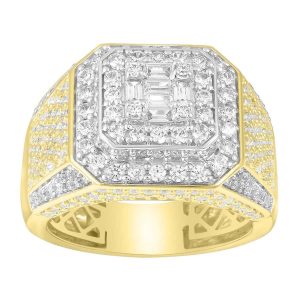 MEN’S RING 2 1/2 CT ROUND/BAGUETTE DIAMOND 10K YELLOW GOLD