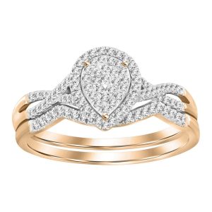 LADIES BRIDAL RING SET 1/4 CT ROUND DIAMOND 10K ROSE GOLD
