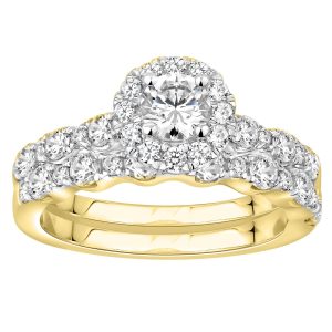 LADIES BRIDAL RING SET 1 1/2 CT ROUND DIAMOND 14K YELLOW GOLD(CENTER STONE 3/8)