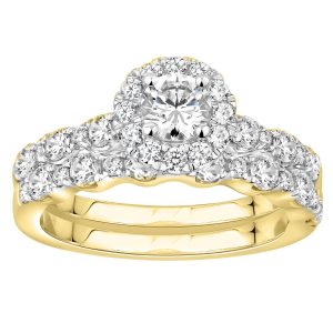 LADIES BRIDAL RING SET 1 1/2 CT ROUND DIAMOND 14K YELLOW GOLD(CENTER STONE 3/8) (SI QUALITY)
