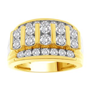 MEN’S RING 3 CT ROUND DIAMOND 10K WHITE & YELLOW GOLD