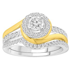 LADIES BRIDAL RING SET 5/8 CT ROUND DIAMOND 14K WHITE/YELLOW GOLD