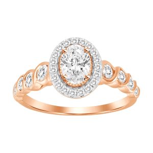 LADIES ENGAGEMENT RING 1 CT ROUND/OVAL DIAMOND 14K ROSE GOLD (CENTER-1/2CT) – SI QUALITY