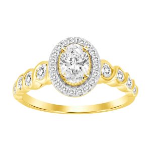 LADIES ENGAGEMENT RING 1 CT ROUND/OVAL DIAMOND 14K YELLOW GOLD (CENTER-1/2CT) – SI QUALITY